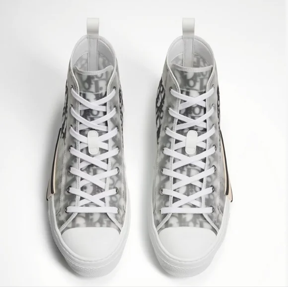 Dior Monogram High-Top Sneakers in Gray and White - Picture 2 of 10